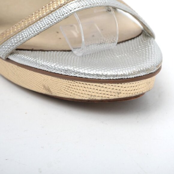 Michael Kors Leather Strappy Platform Sandals Pumps Gold Silver Summer Party - Picture 12 of 15